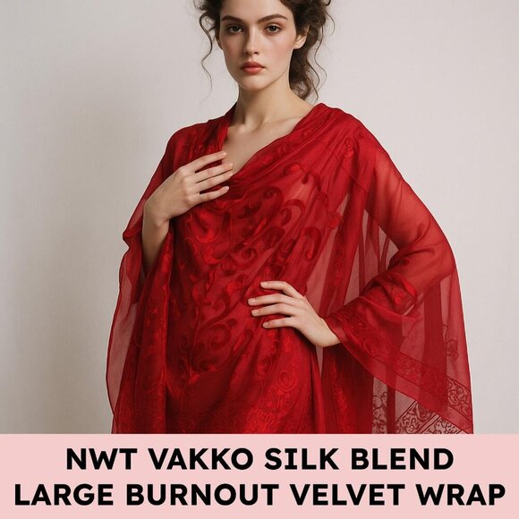 Vakko Accessories - Vakko Silk Viscose Burnout Velvet Shawl Red Jewel Tone Scarf 45x41 NWT